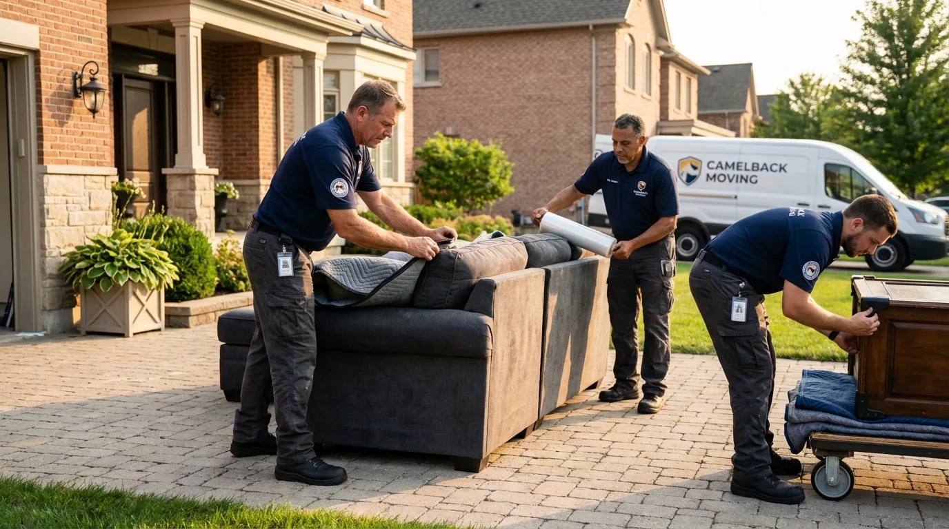 Large estate moving crew wrapping furniture in Rogers, TX